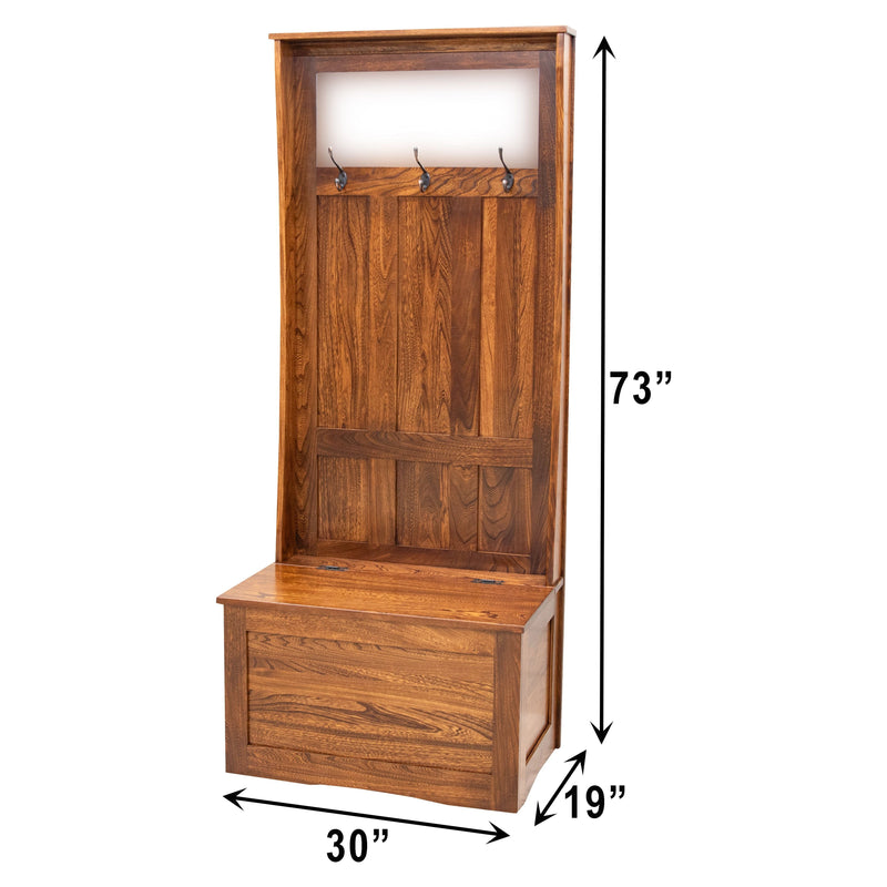 Amish Classic Elm Wood Hall Tree Bench | MC