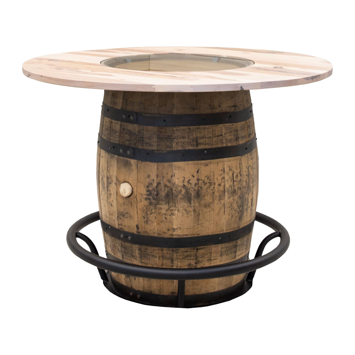Amish Whiskey Personalized Rustic Hickory Wood Single Barrel Pub Table | SW
