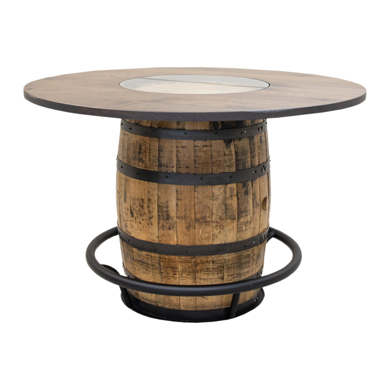 Amish Whiskey Personalized Rustic Quarter Sawn White Oak Wood Single Barrel Pub Table | SB