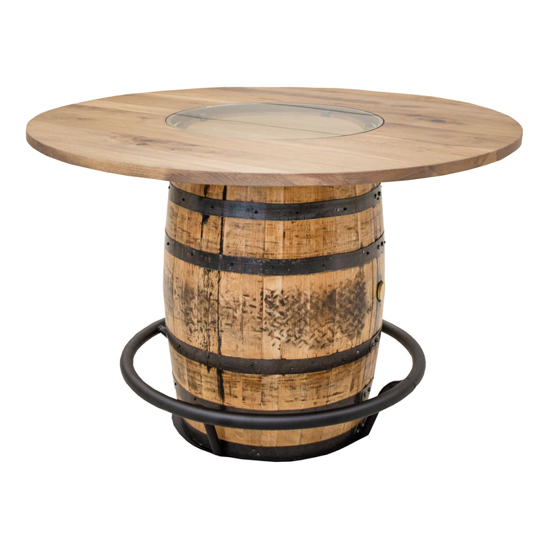 Amish Whiskey Personalized Rustic Hickory Wood Single Barrel Pub Table | WB