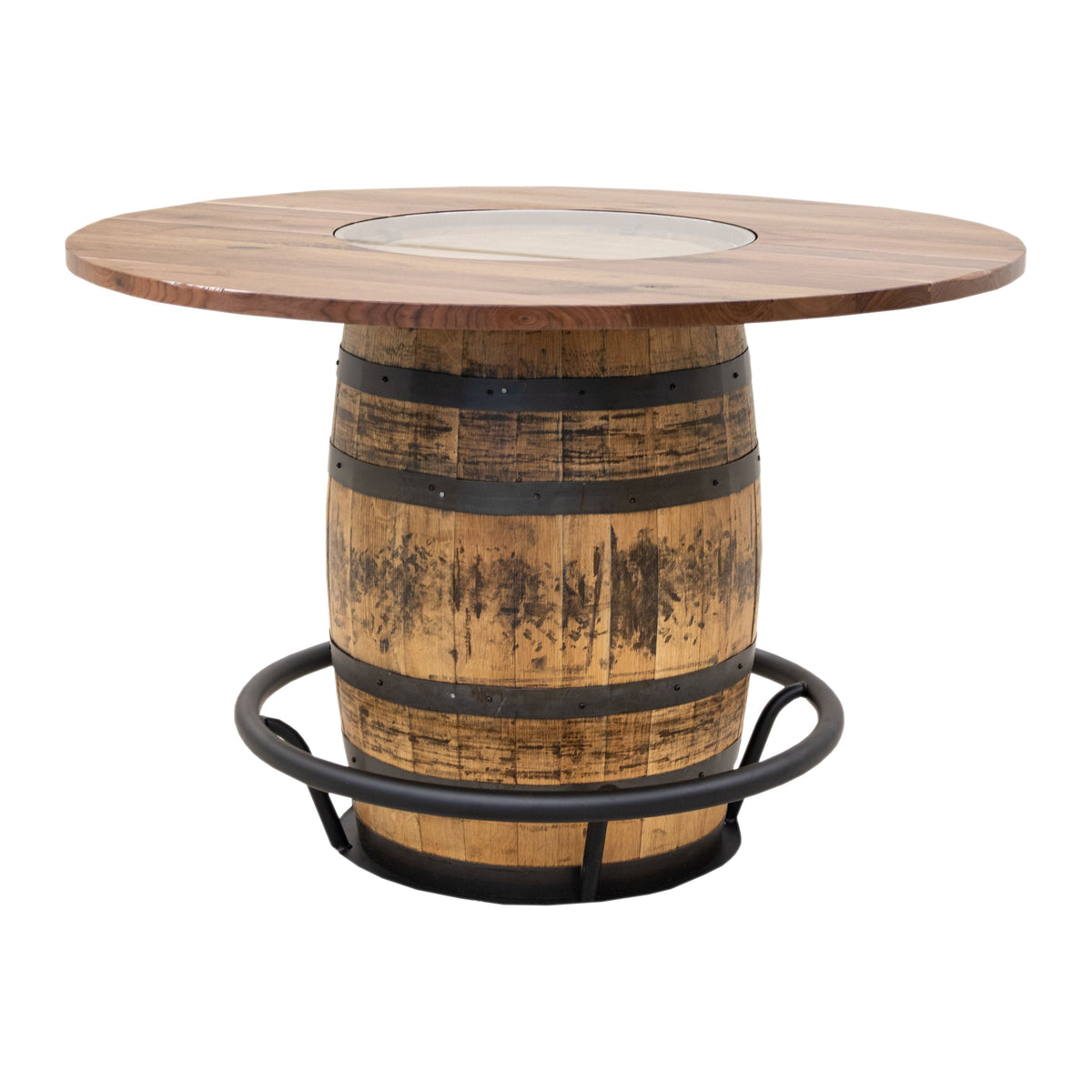 Amish Whiskey Personalized Rustic Walnut Wood Single Barrel Pub Table | NAT