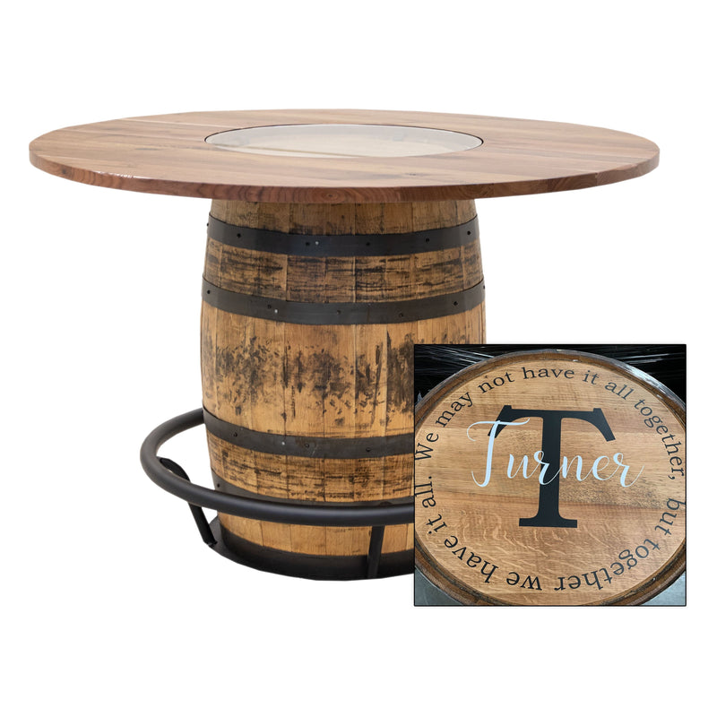 Amish Whiskey Personalized Rustic Walnut Wood Single Barrel Pub Table | NAT