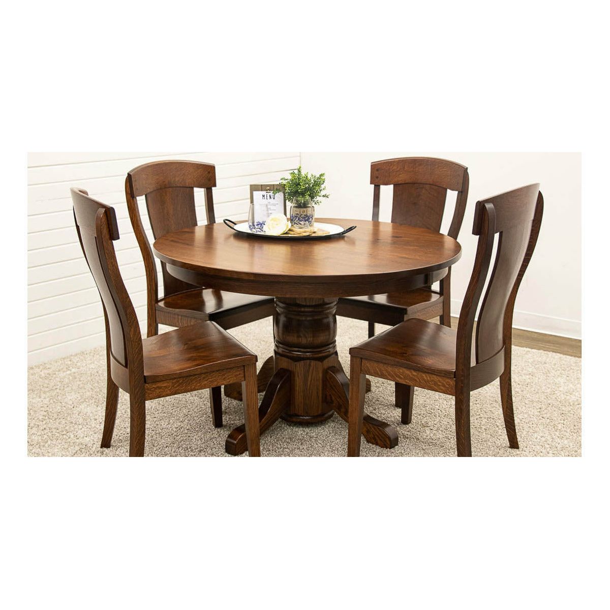 Amish Standard Round Quarter Sawn White Oak Wood Dining Table | ASB