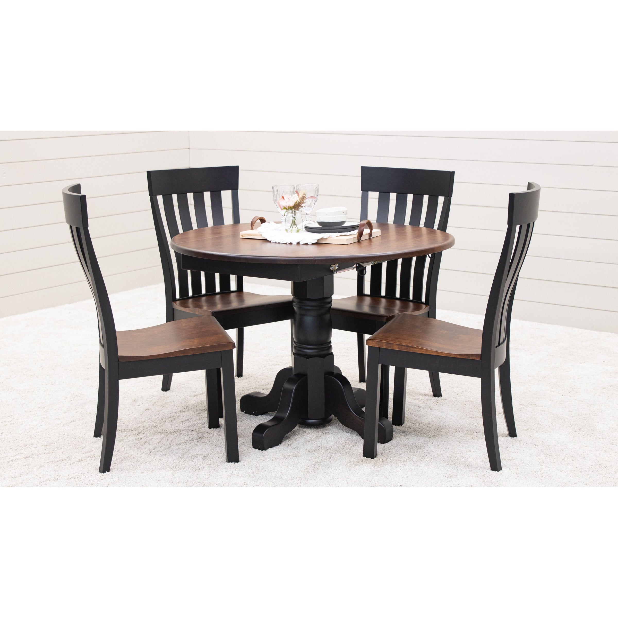 Amish Standard Round Drop Leaf Black & Cherry Dining Table | M-EB&C-GB