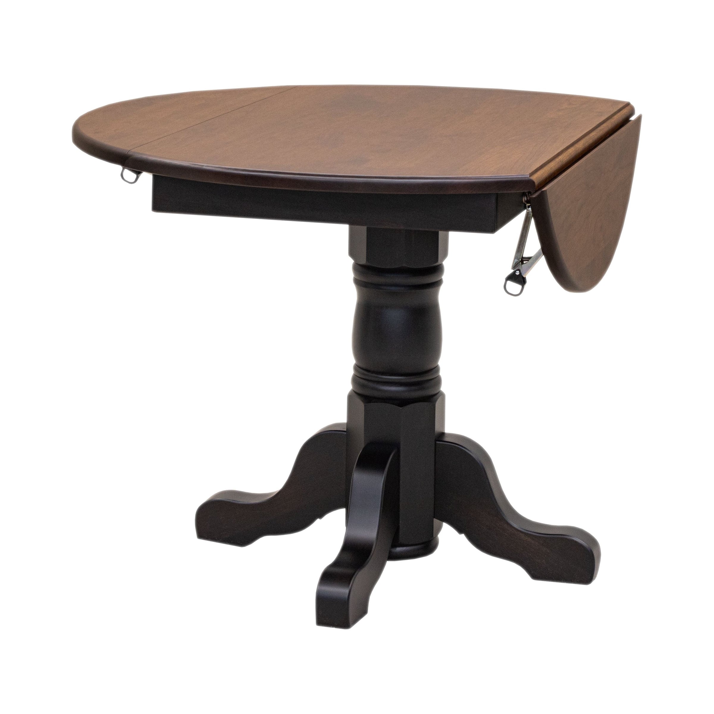 Amish Standard Round Drop Leaf Black & Cherry Dining Table | M-EB&C-GB