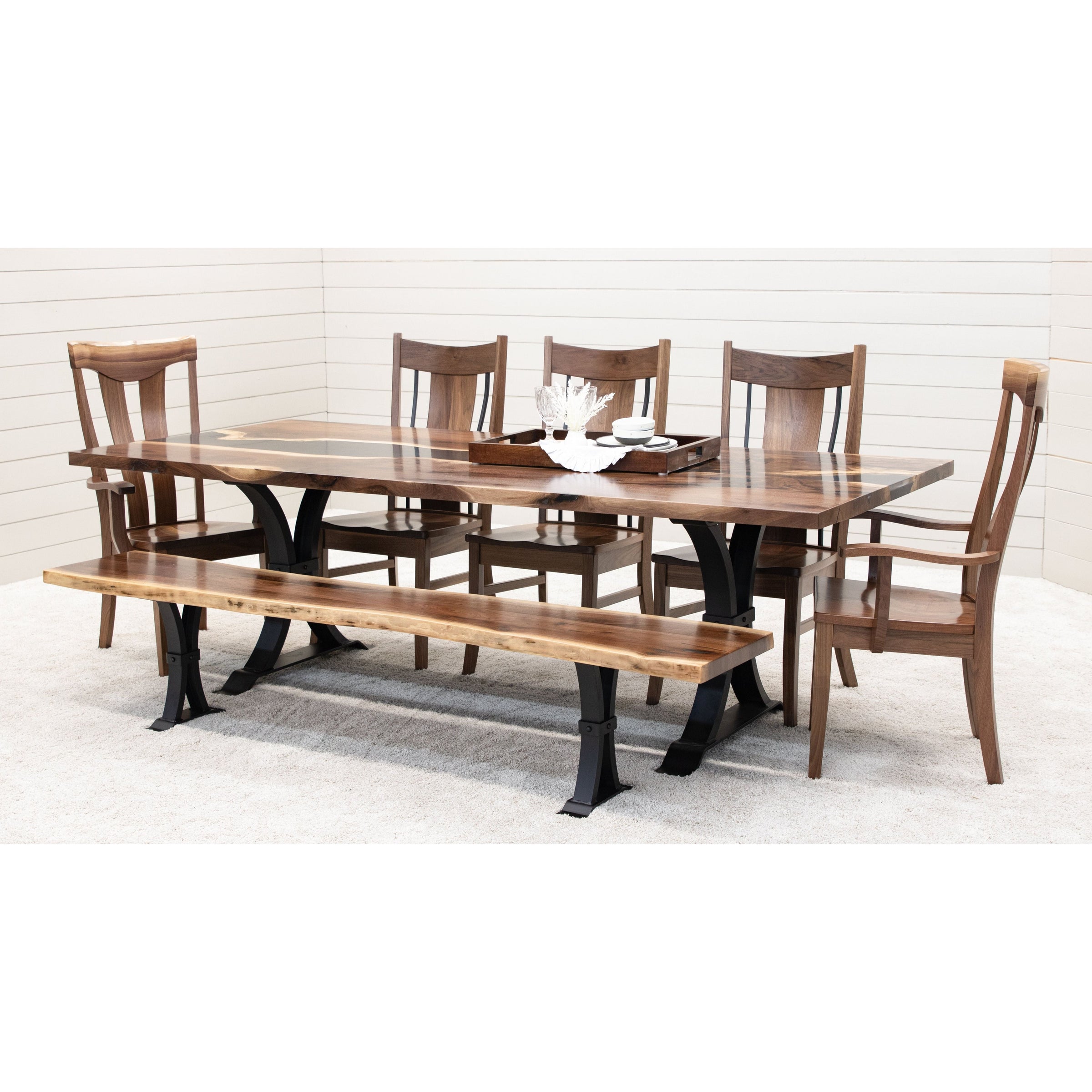 Straight Edge River Walnut Wood Dining Table