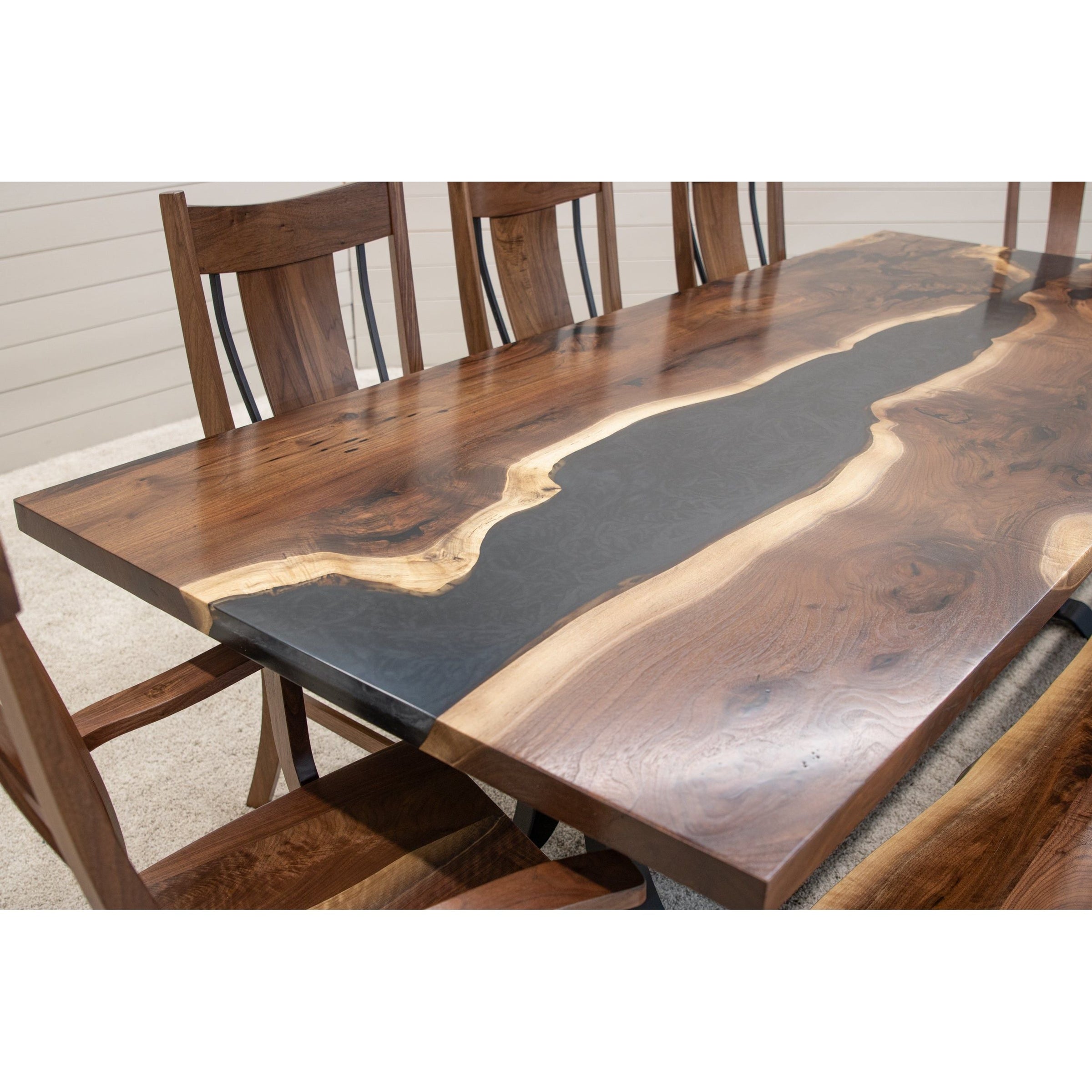 Straight Edge River Walnut Wood Dining Table