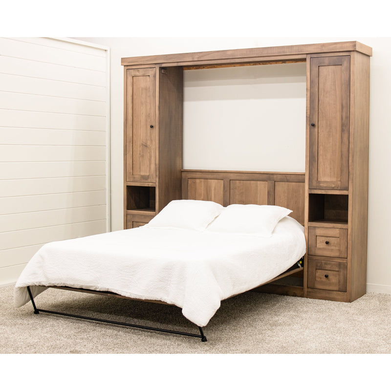 Amish Folding Maple Wood Murphy Wall Bed with Bookcases | WB