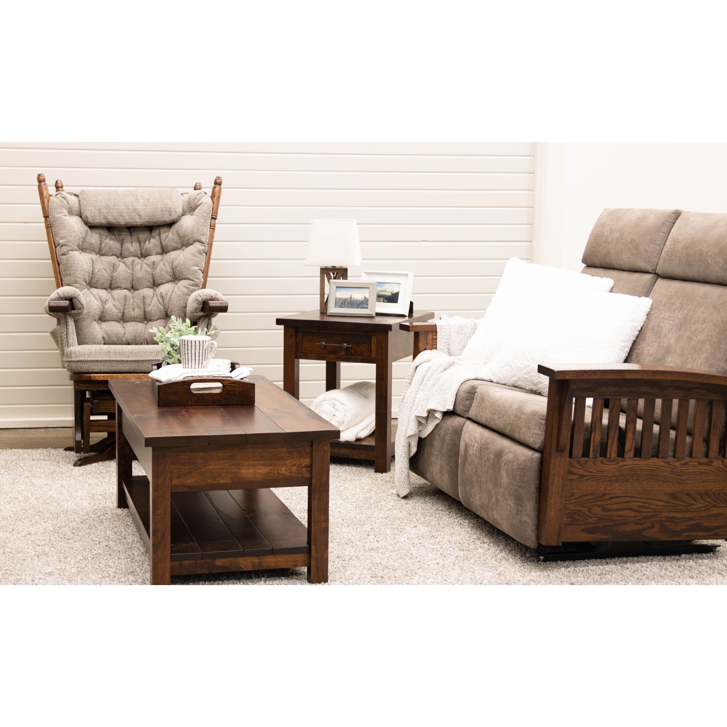 Amish Mission Reclining Loveseat with Wood Arms | 1072-B