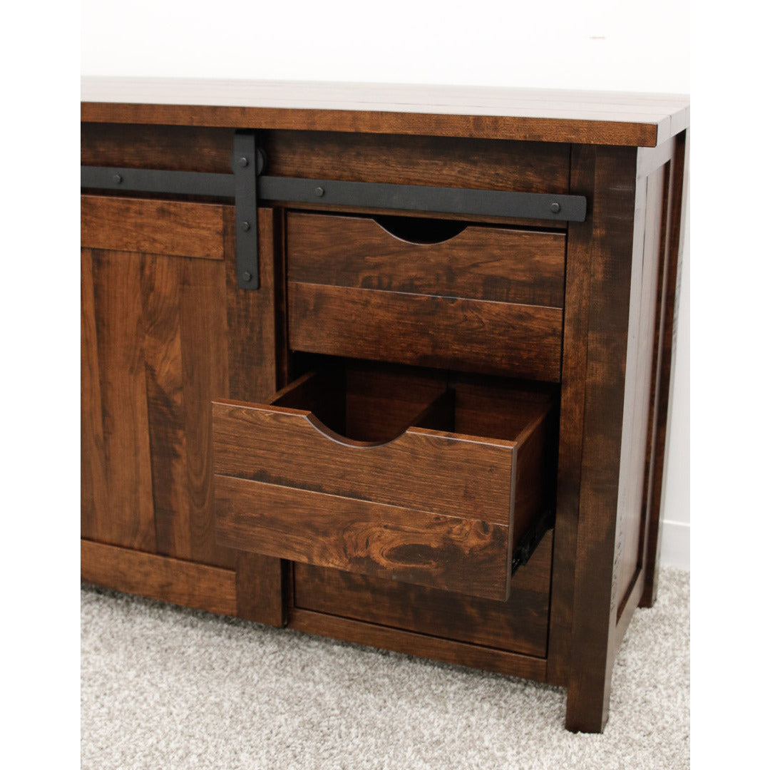 Montego 60" Cherry Wood Sliding Barn Door Post TV Console | ASB