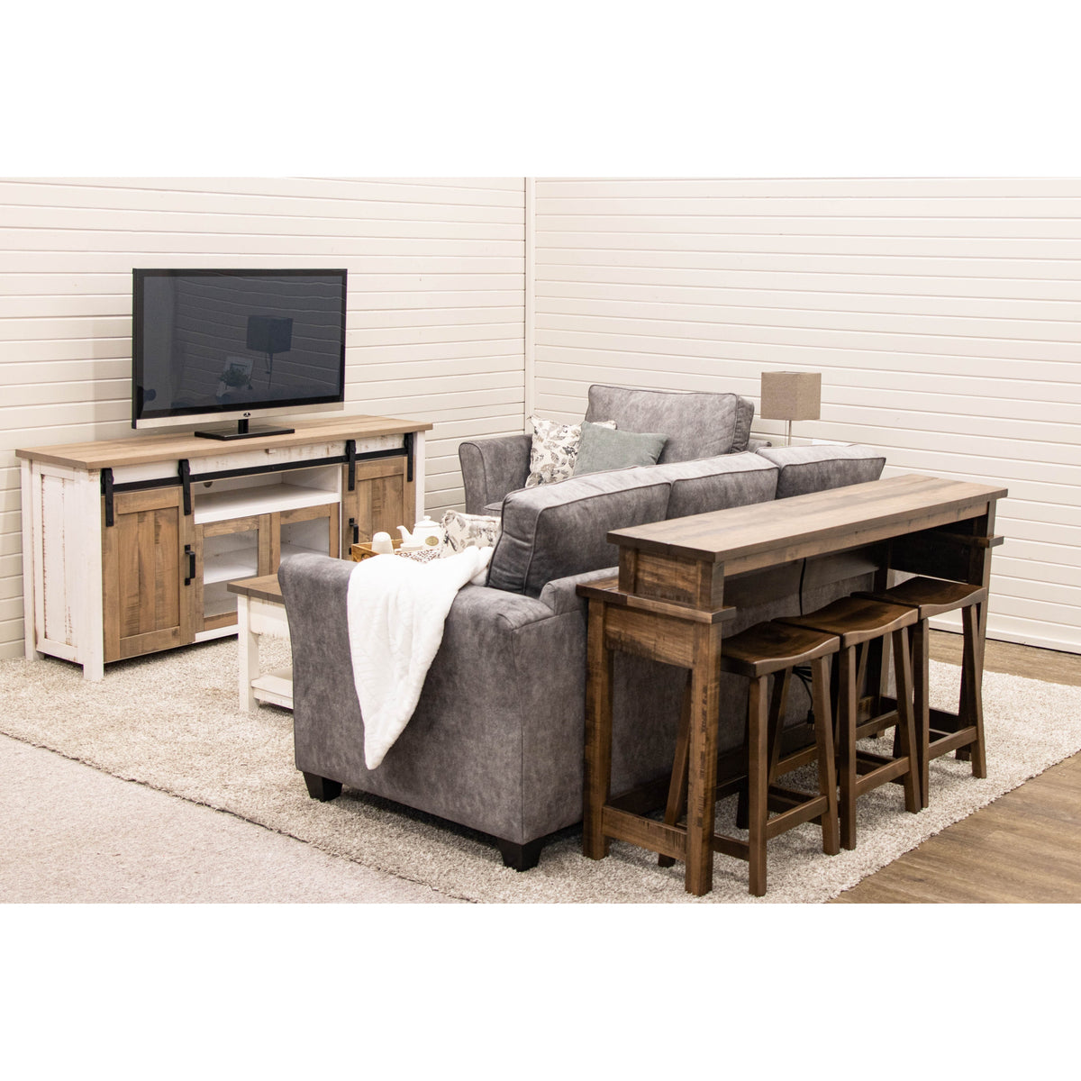 Montego 72" White & Wood Sliding Barn Door TV Console | M-CS&DCD