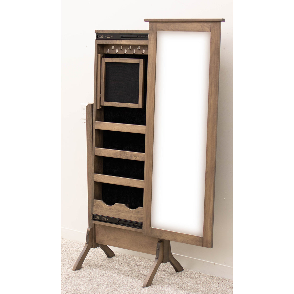 Amish Shaker Maple Wood Sliding Jewelry Cheval Mirror | SP