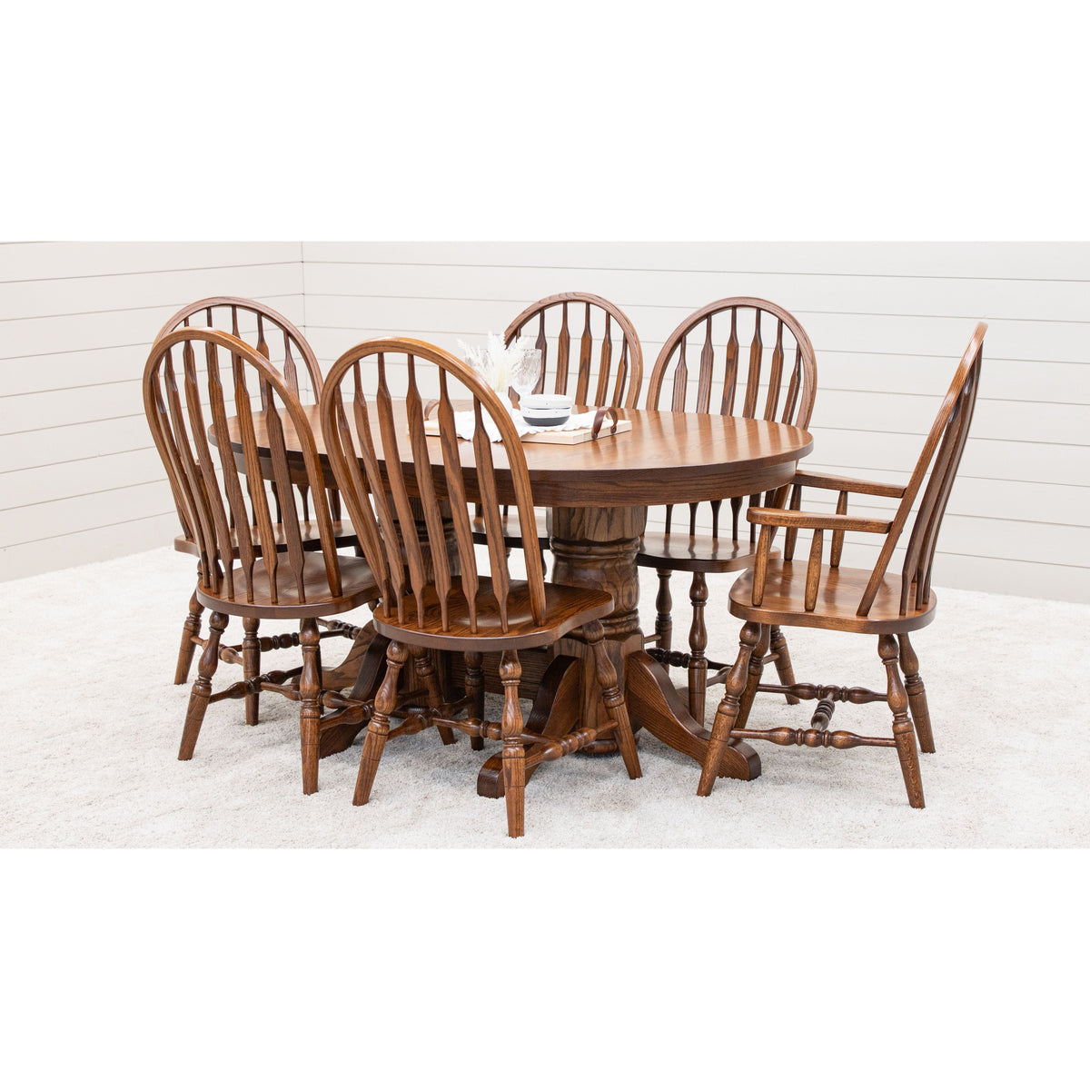 Amish Standard Double Pedestal Oak Wood Extending Dining Table | MC