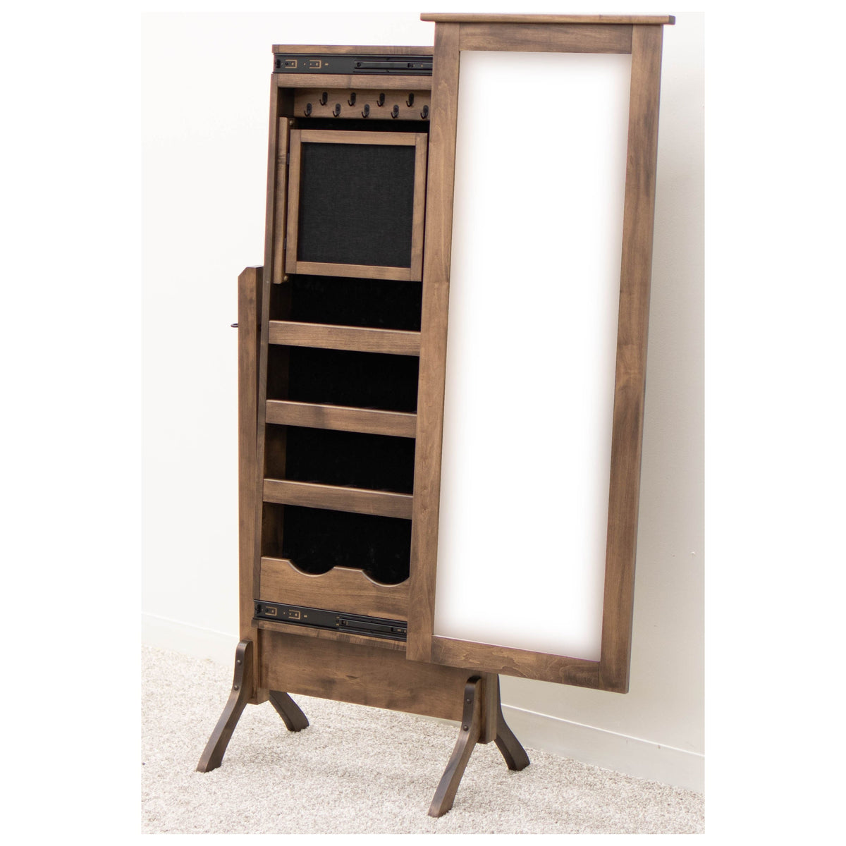 Amish Shaker White Maple Wood Sliding Jewelry Cheval Mirror | DW