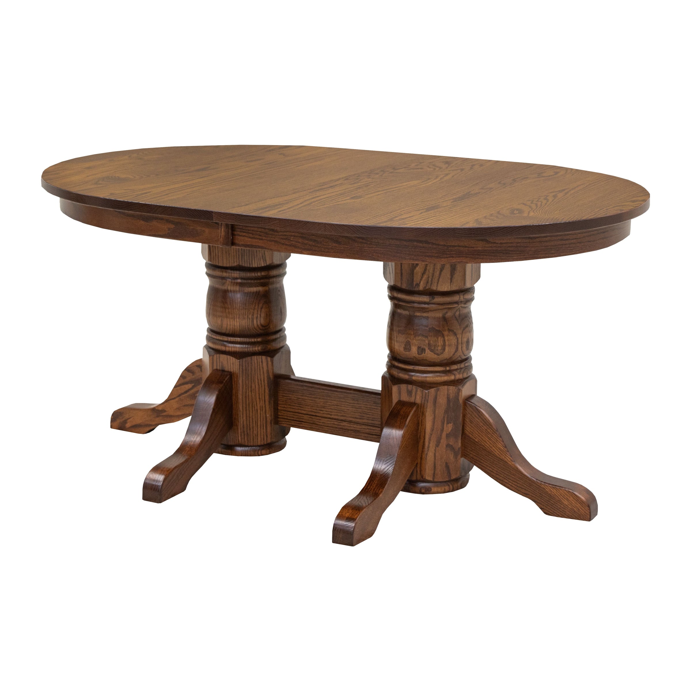 Amish Standard Double Pedestal Oak Wood Extending Dining Table | ASB