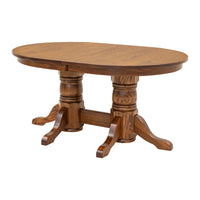 Amish Standard Double Pedestal Oak Wood Extending Dining Table | MC