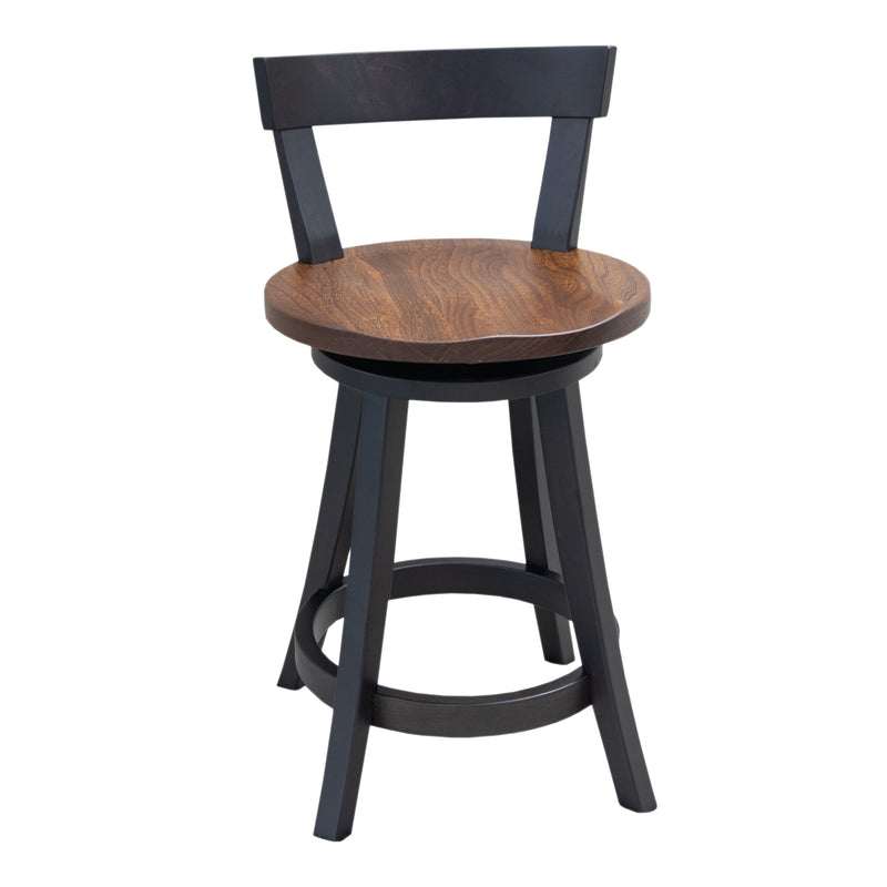 Temple 24" Black & Wood Swivel Bar Stool | M-EB&E-MC