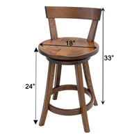 Temple 24" Rustic Quarter Sawn White Oak Wood Swivel Bar Stool | GB