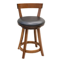 Temple 24" Rustic Quarter Sawn White Oak Wood Swivel Bar Stool with Black Faux Leather Seat | GB