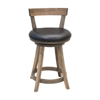 Temple 24" Maple Wood Swivel Bar Stool with Black Faux Leather Seat | SP