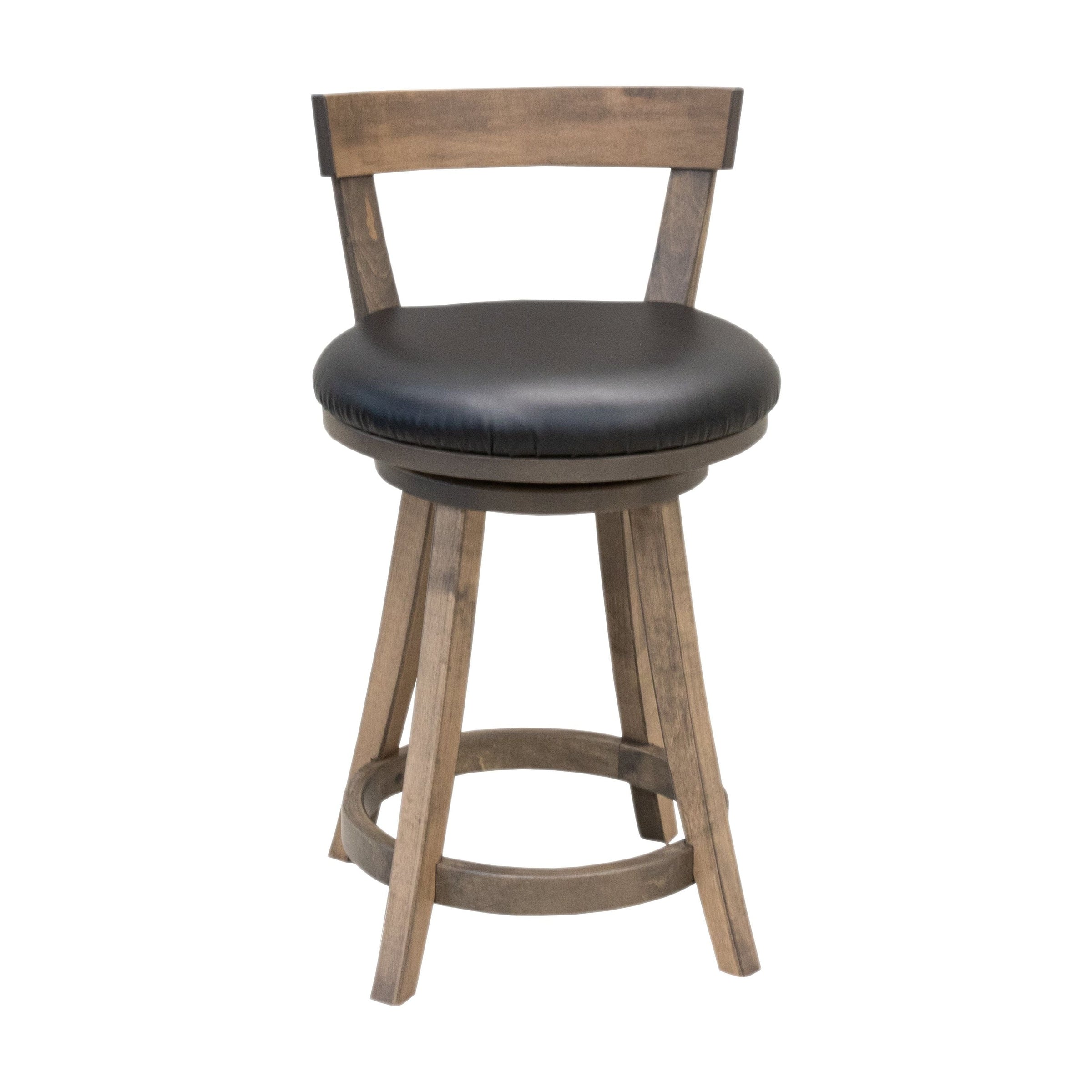 Temple 24" Maple Wood Swivel Bar Stool with Black Faux Leather Seat | SP