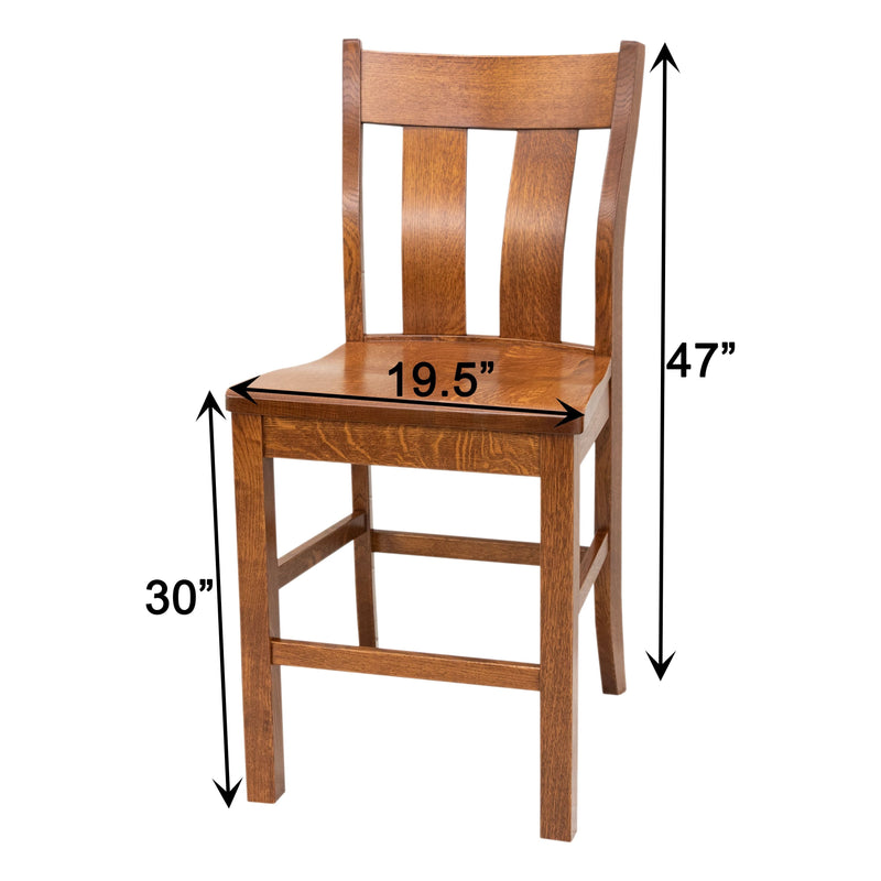 Utah Rustic Quarter Sawn White Oak Wood 24" Stationary Bar Stool | MC