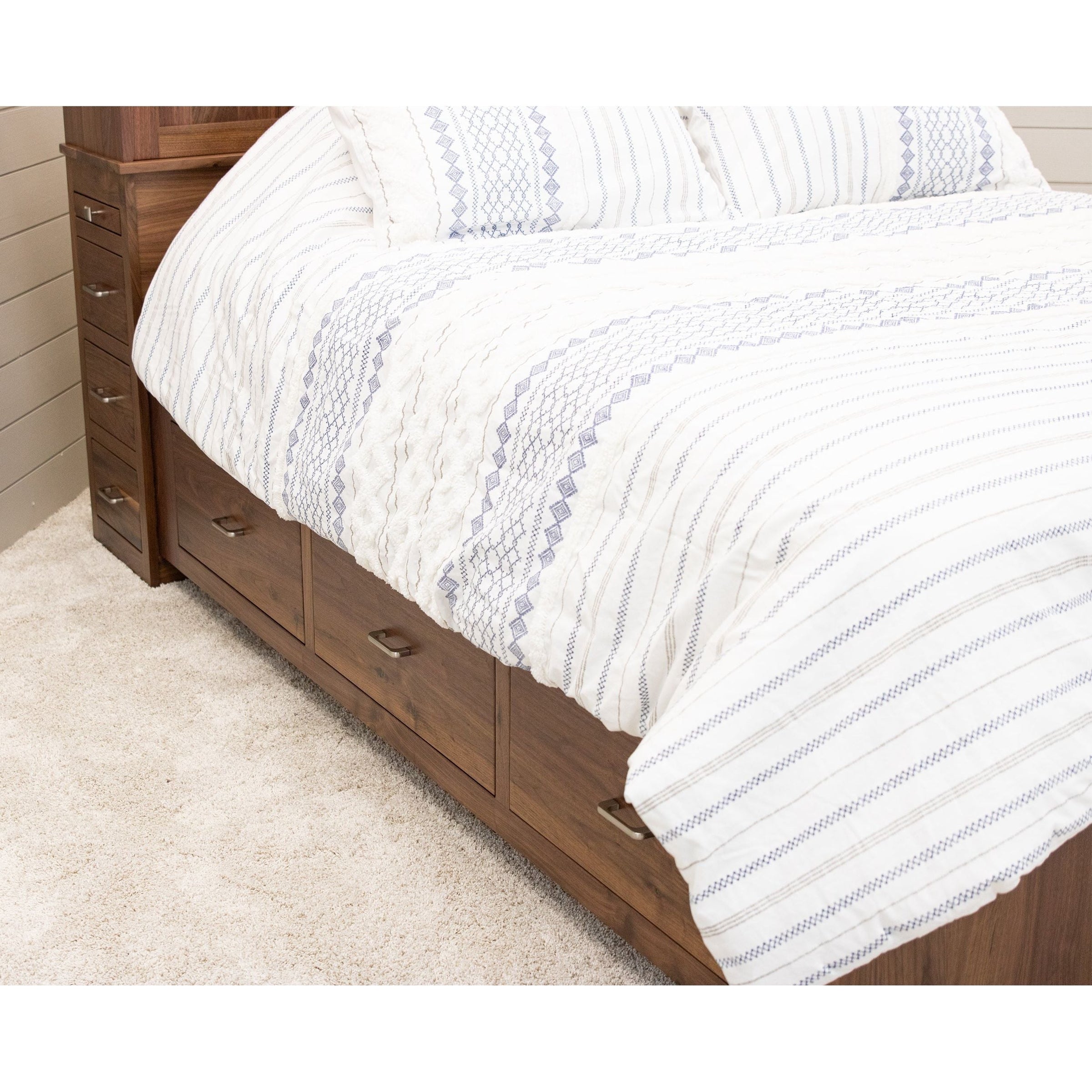 Millersburg Amish Walnut Wood Storage Headboard & Platform Drawer Bed | NAT