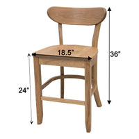 Winsome Rustic White Oak Wood 24" Mid Century Stationary Bar Stool | DS